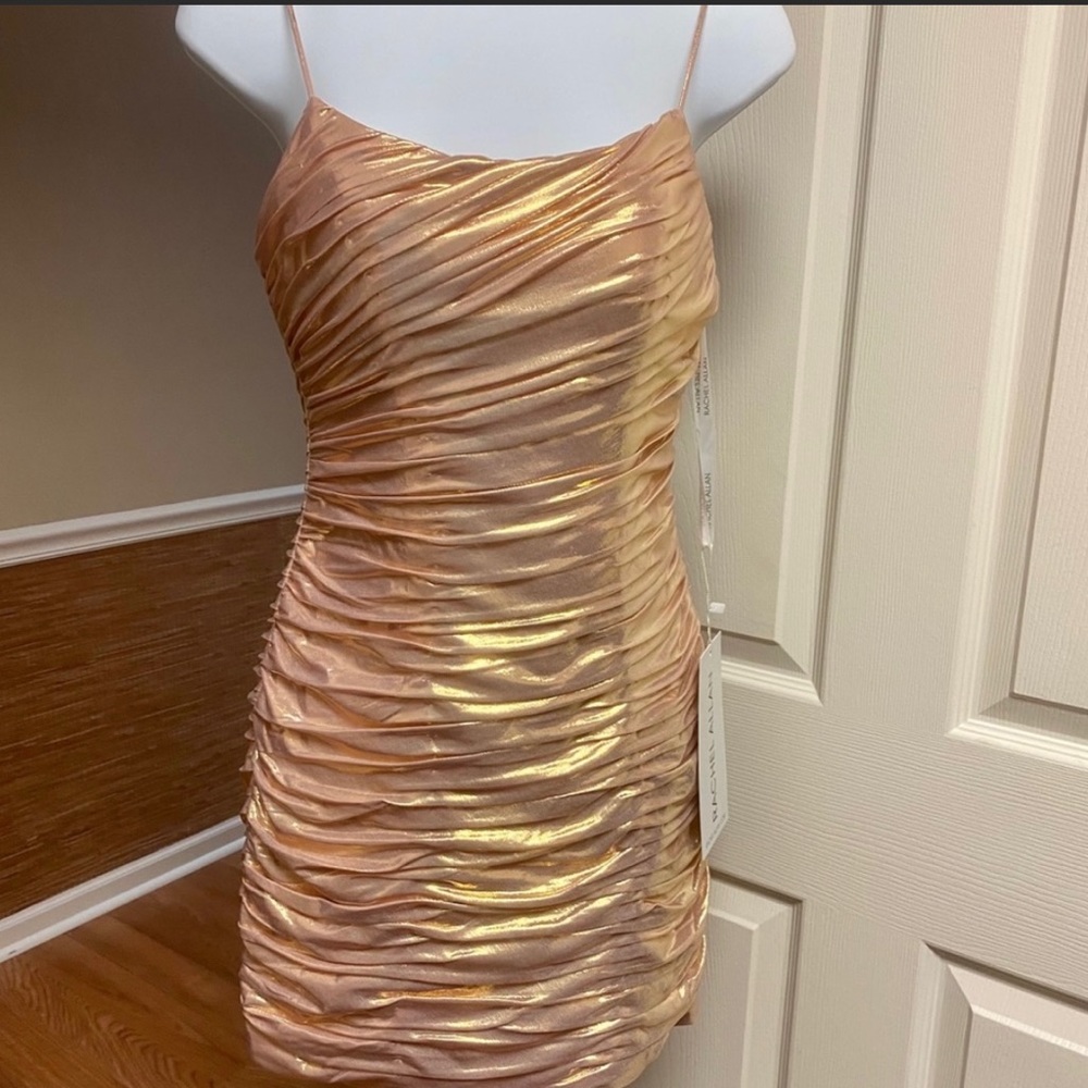 Rachel Allan Dress, gold with pink undertones, NWOT, size 4